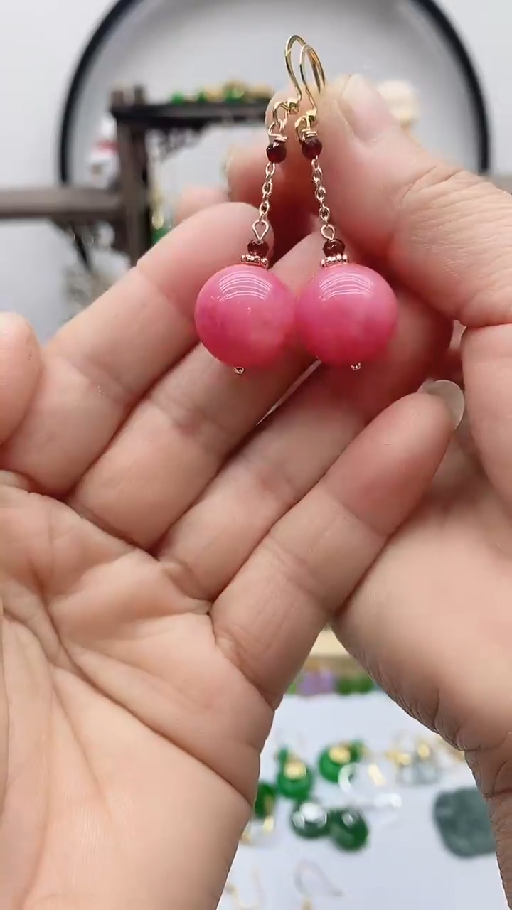 未镶嵌菱锰矿（红纹石）耳饰7