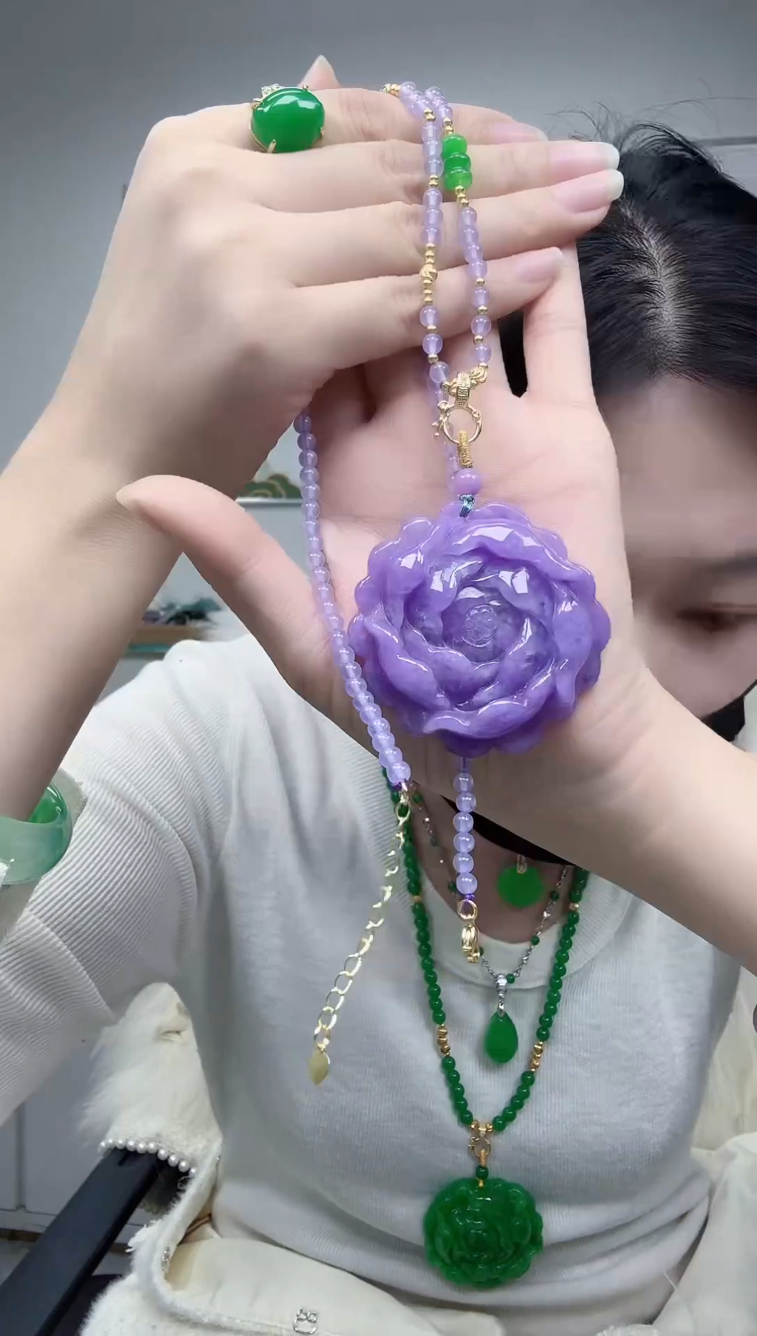 颈饰未镶嵌翡翠紫大花一套