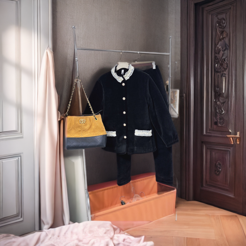 冬季新款蕾丝花边小香风加绒加厚一件睡衣女冬加厚加绒外出可穿