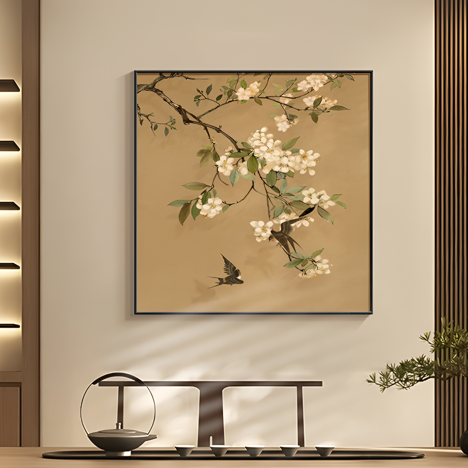 喜上枝头茶室挂画宋代美学入户玄关柜装饰画客厅书房禅意花鸟壁画