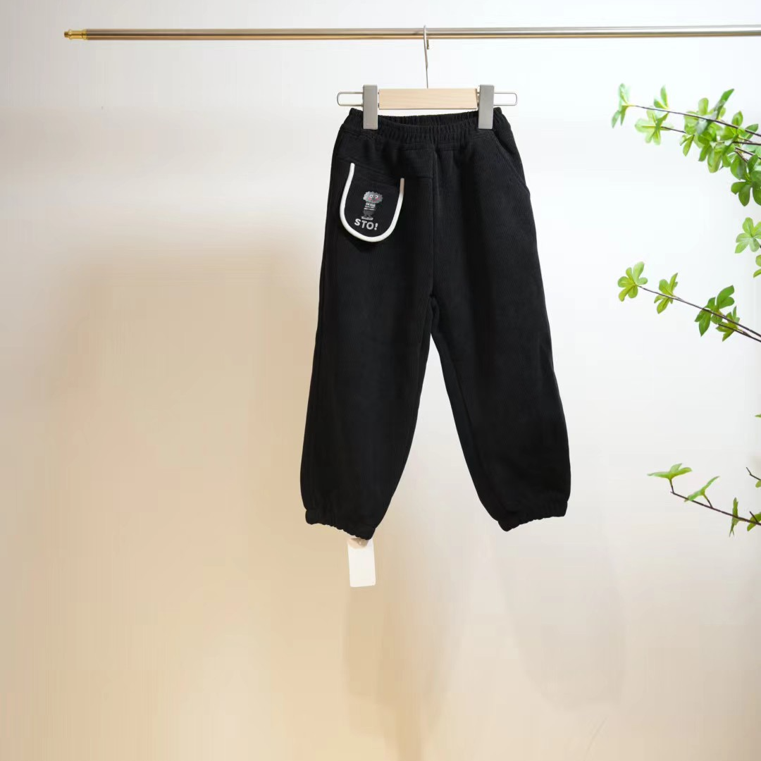 3-739-秋冬中小童加绒卡通印花休闲灯芯绒束脚裤S