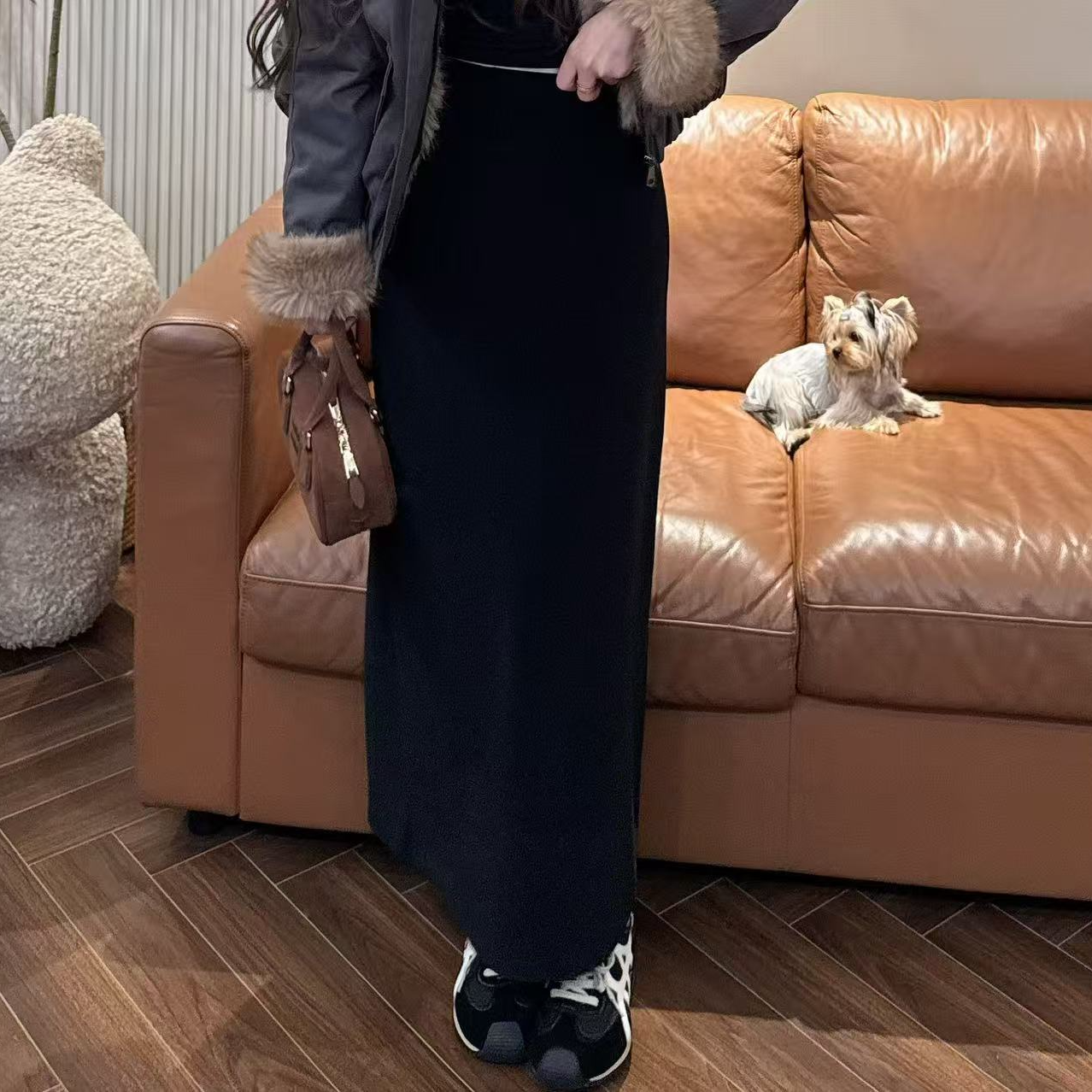 J4 高腰弹力松紧腰后开叉洋气加绒半身裙 EJ0101