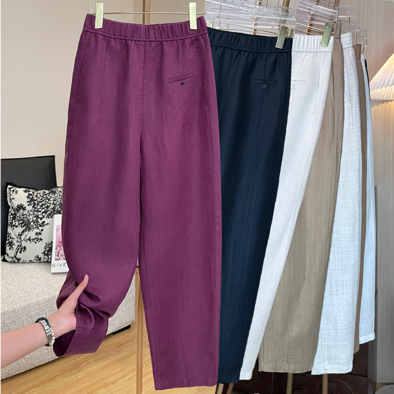 夏季爆款2025年亚麻面料透气舒适百搭直筒小脚九分女裤薄款