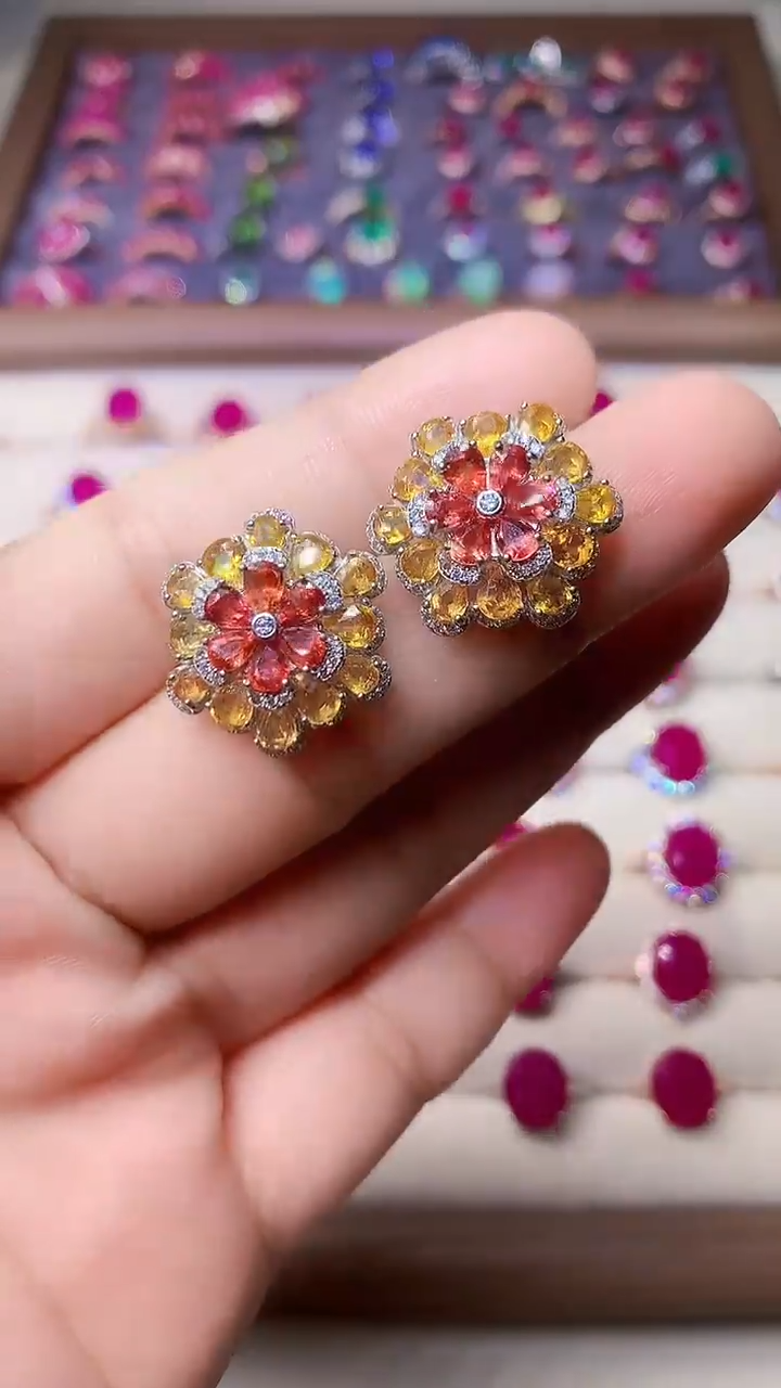 【闪购商品】彩色蓝宝石耳饰银S925镶嵌000