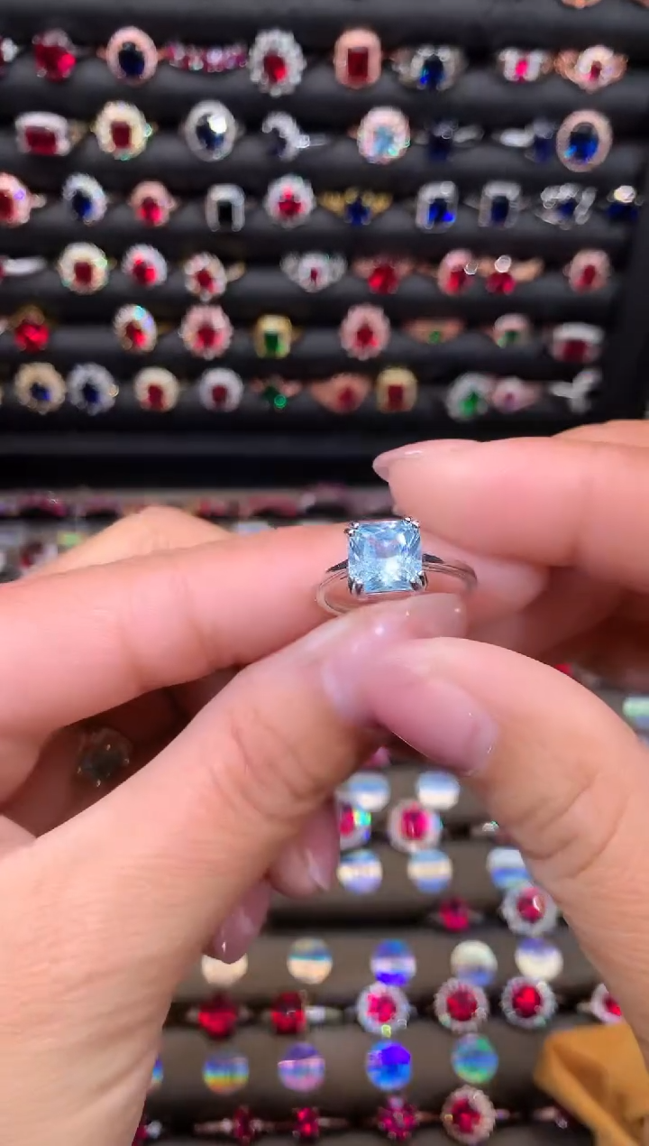 【闪购商品】海蓝宝石戒圈银S925镶嵌8