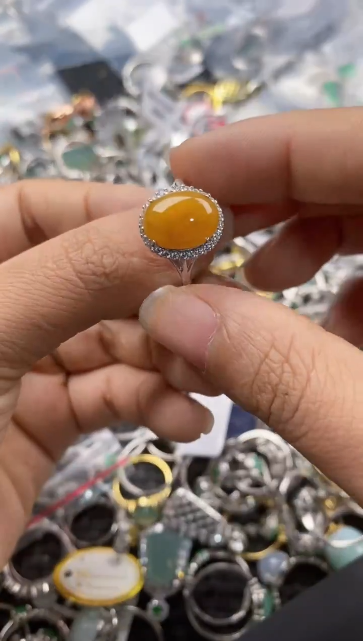 银S925镶嵌戒指翡翠666---1