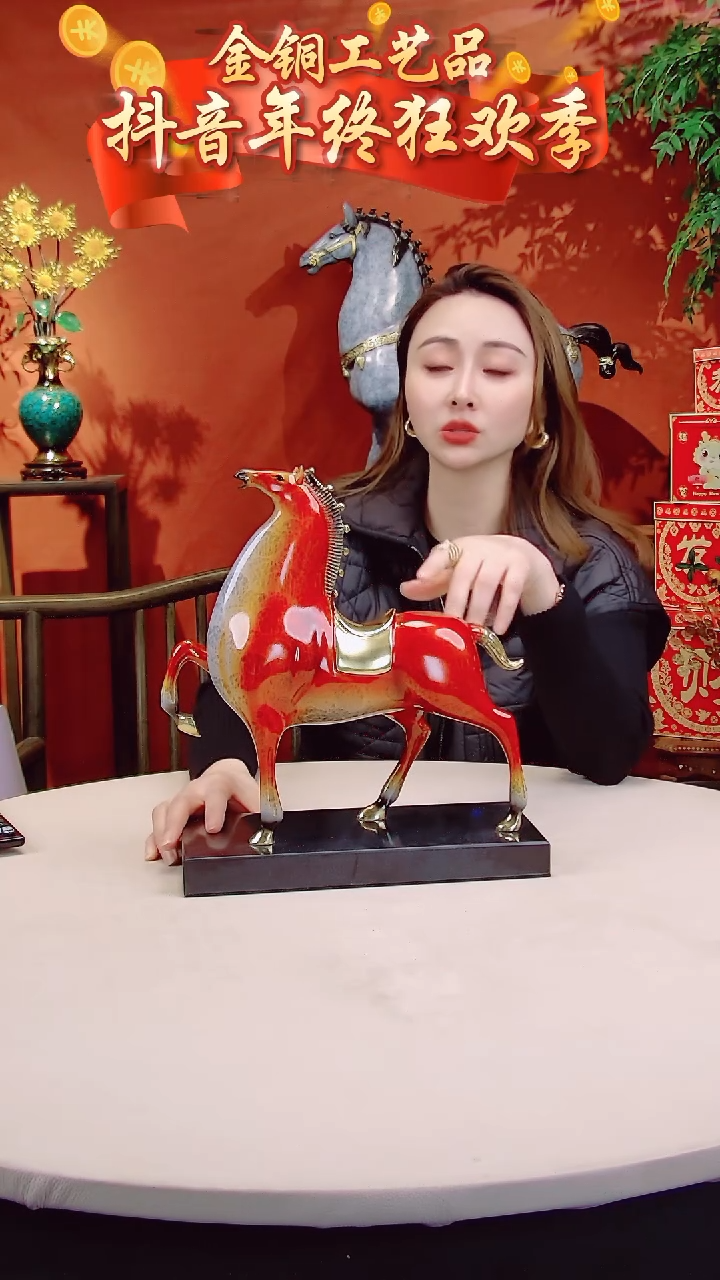 【闪购商品】全黄铜摆件中号红色将军马