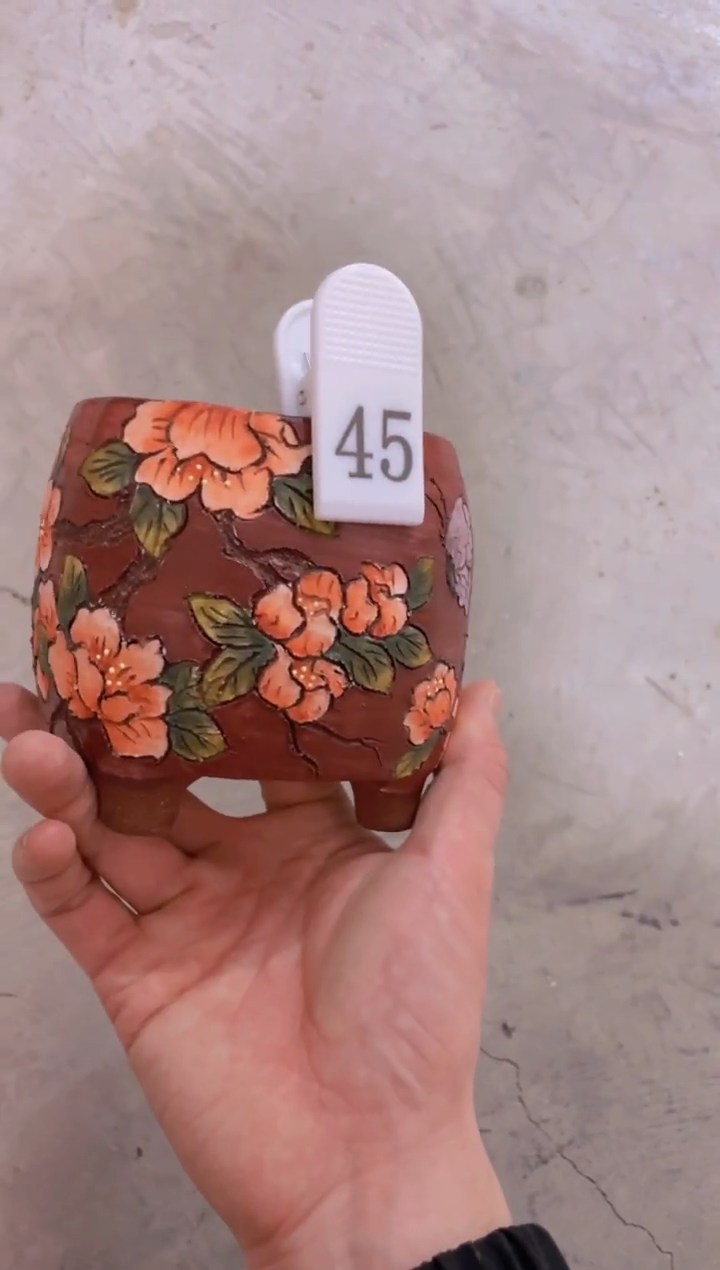 摆件毛*豆45陶花岛花盆罐—手工痕迹默认，大小会有1-2公分误差