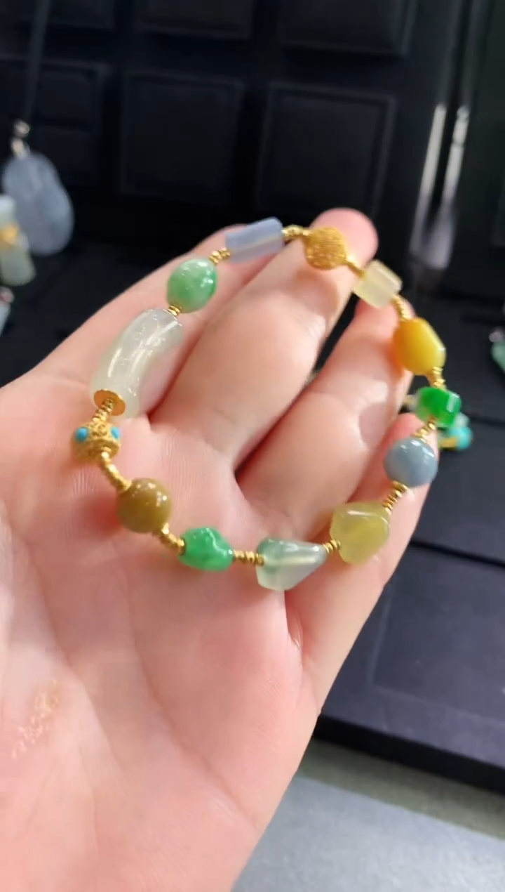 【闪购商品】翡翠手链18K金镶嵌手链 