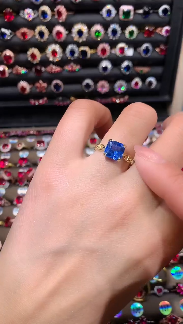 【闪购商品】蓝宝石戒指银S925镶嵌矢车菊8金