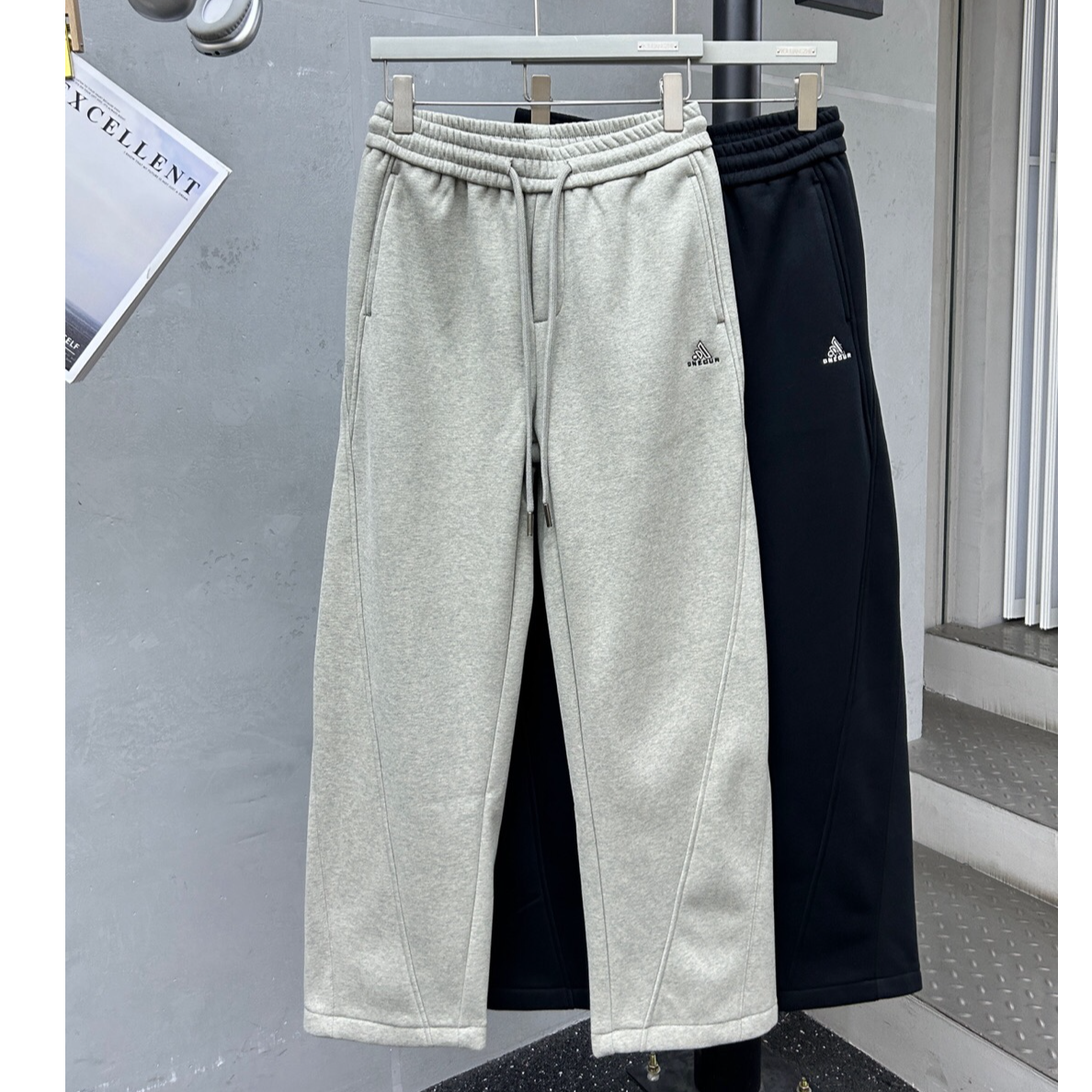 504  素劲2 加绒 冬季潮牌男女切割风直筒卫裤休闲长裤 KZA510