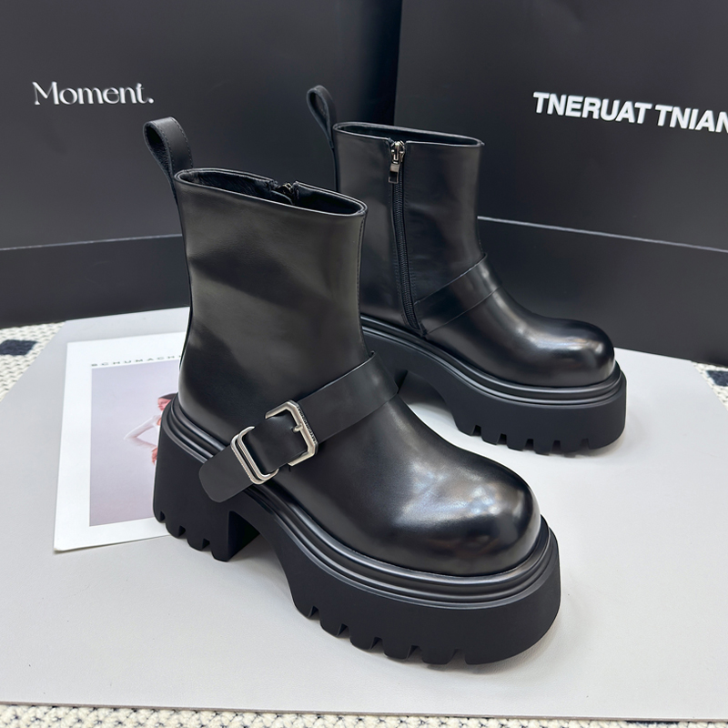 927-11马丁靴女英伦风2025年新款真皮高跟厚底粗跟欧货短靴