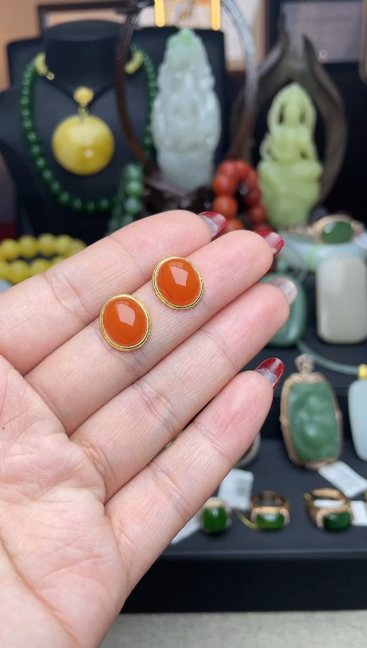 【闪购商品】南红玛瑙耳饰银S925镶嵌耳饰n073
