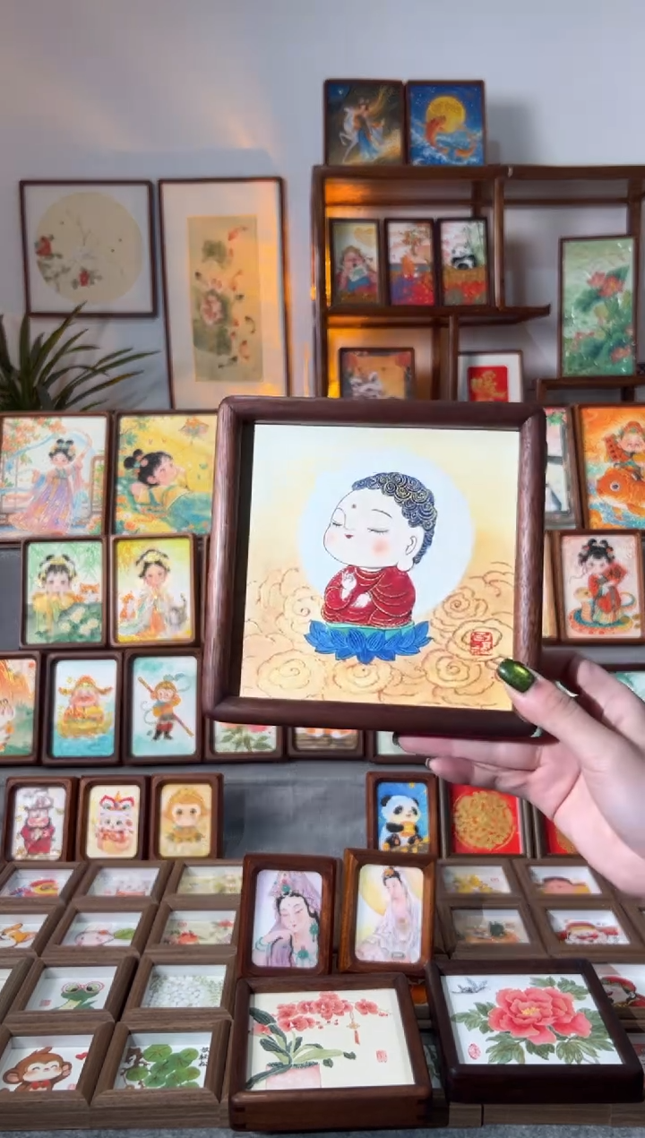 【闪购商品】国画如来小佛 手绘国画15胡桃