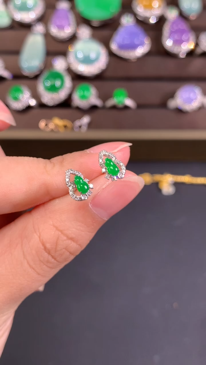【闪购商品】翡翠耳饰18K金镶嵌A721|(多样性发货）拍一发一