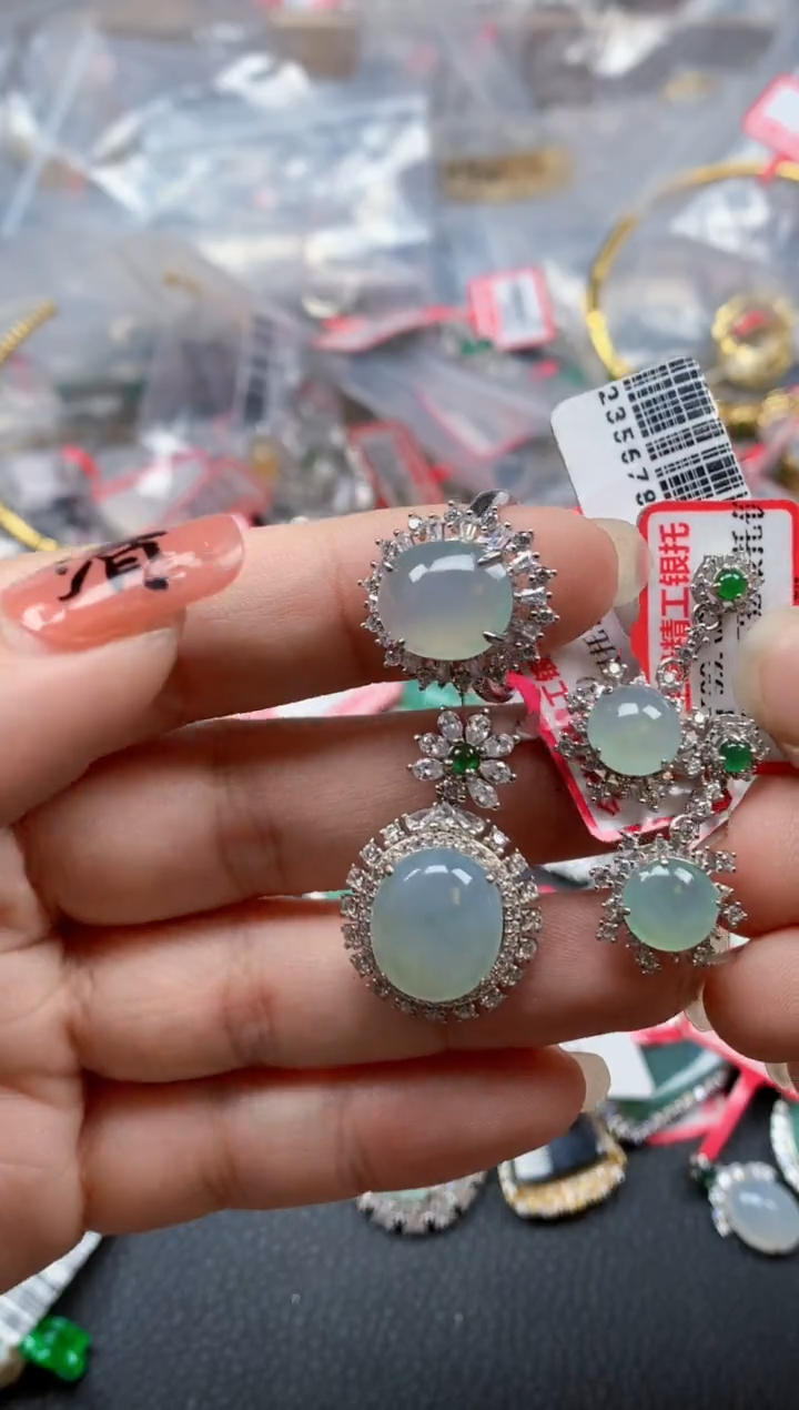 银S925镶嵌戒指翡翠天然A货缅甸翡翠