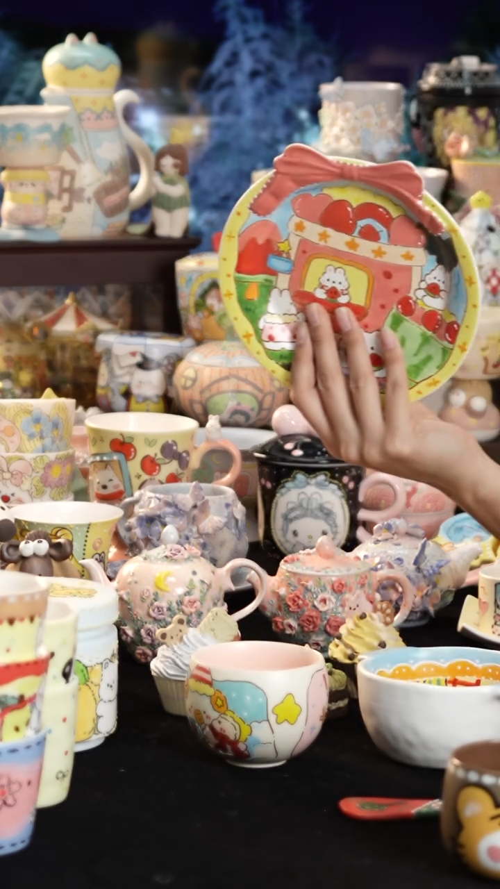 摆件陶景德镇釉下彩手绘设计师款陶瓷