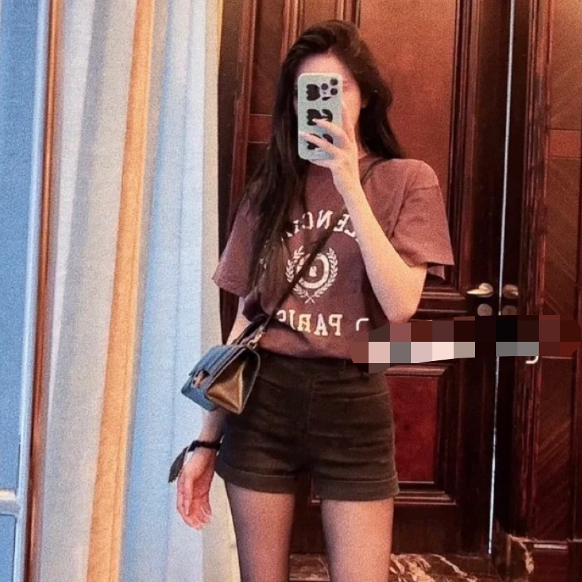 未使用 Balenciaga/巴黎世家 深紫色字母T恤159197