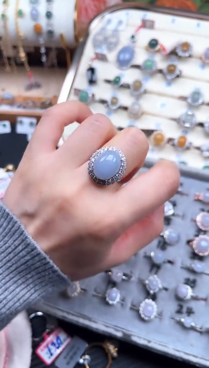 【闪购商品】翡翠戒指银S925镶嵌天然A货翡翠