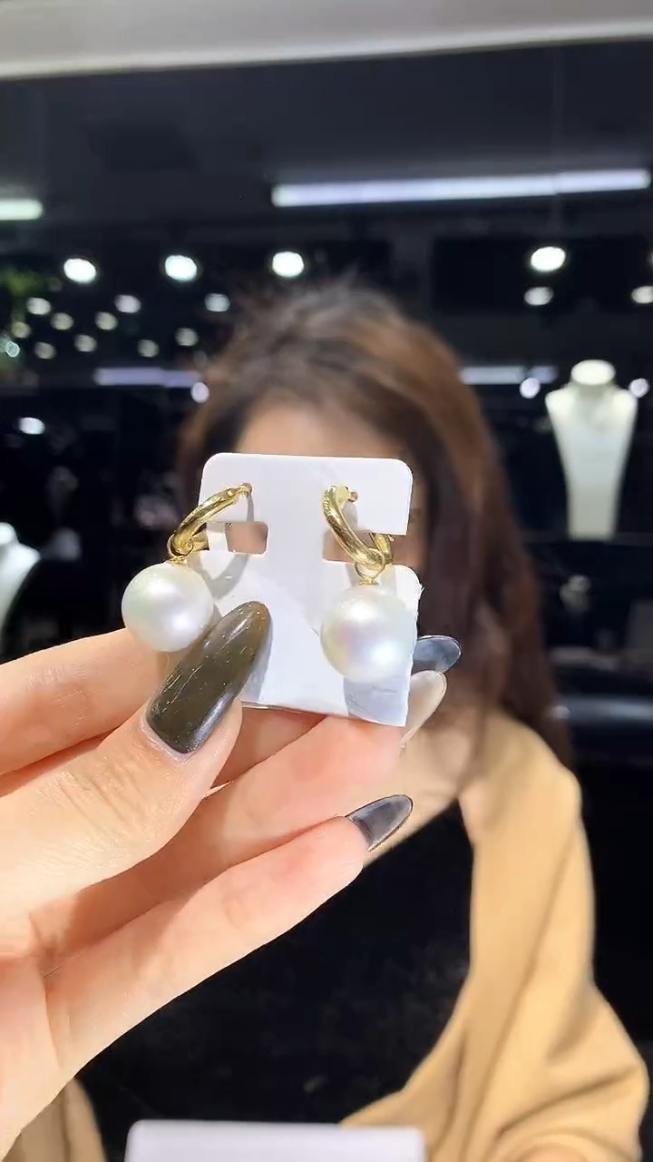 【闪购商品】淡水珍珠耳饰18K金镶嵌12~13mm淡水珍珠爱迪生耳饰