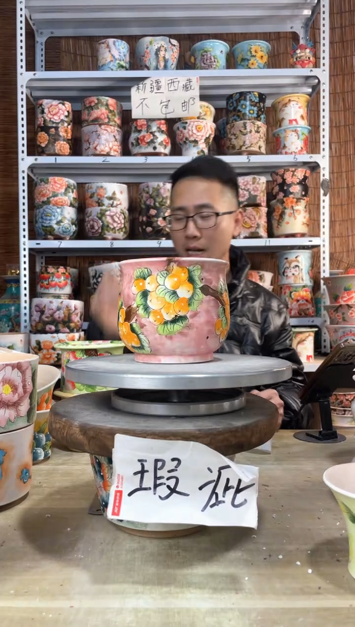【闪购商品】摆件888陶花岛多肉陶瓷花盆罐——微瑕