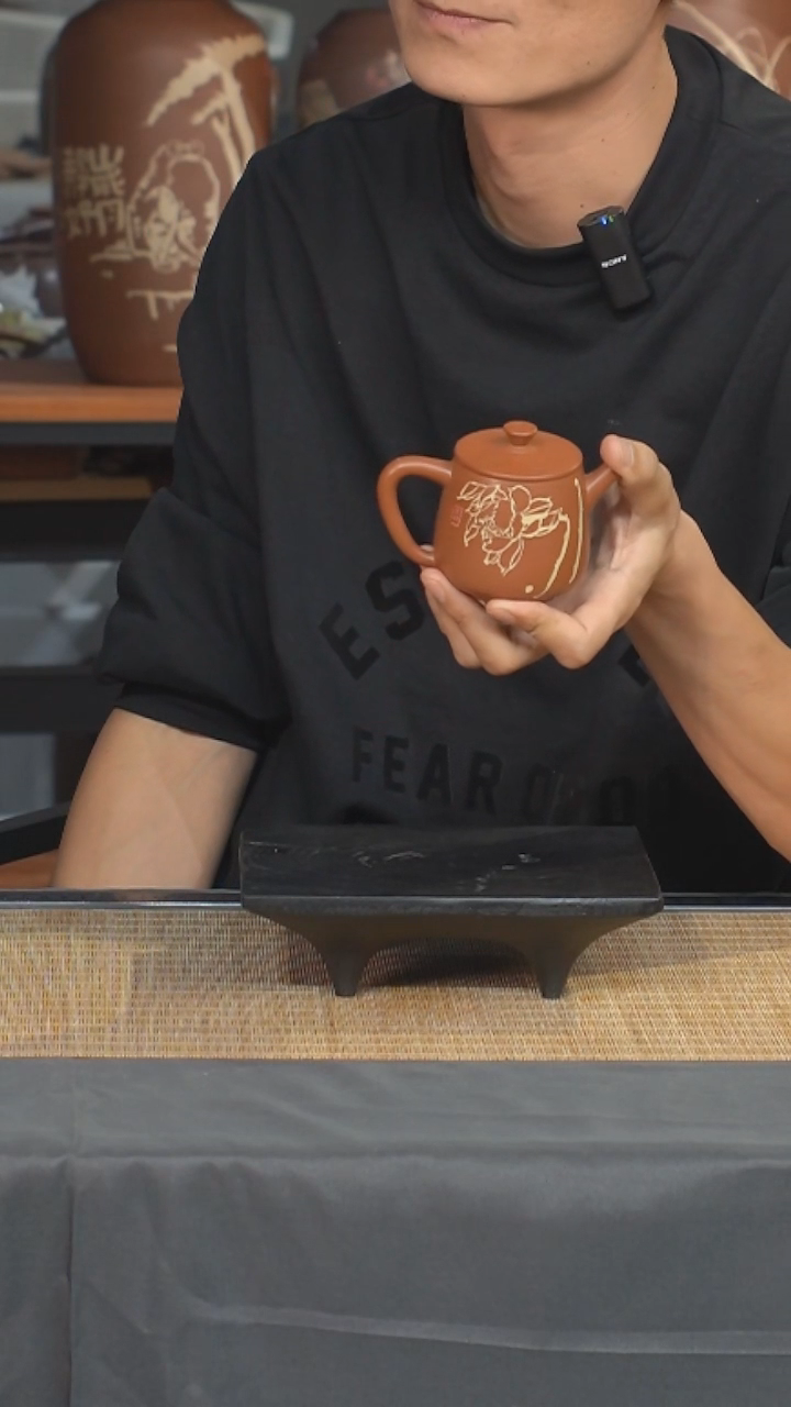 云水山涧建水紫陶精品刻填复烧石瓢壶 清心