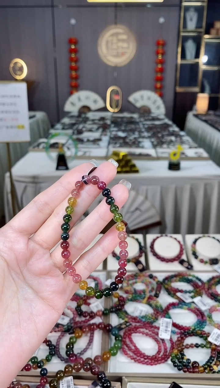 未镶嵌老矿碧玺色标彩虹单圈手串5mm+碧玺dan多样性发货一条