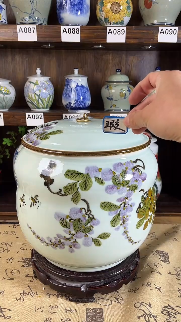 【闪购商品】纯手工手绘紫气东来大号储物罐