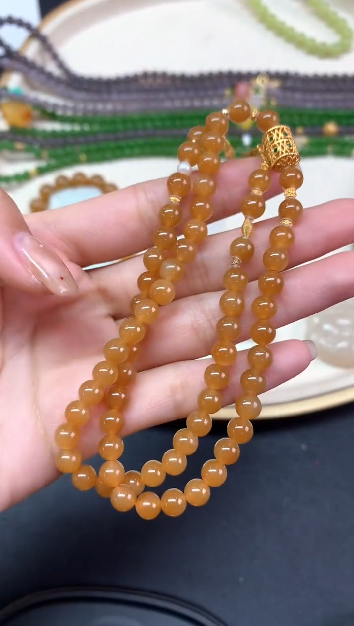 【闪购商品】和田玉珠链18K金镶嵌珠链A135|2980