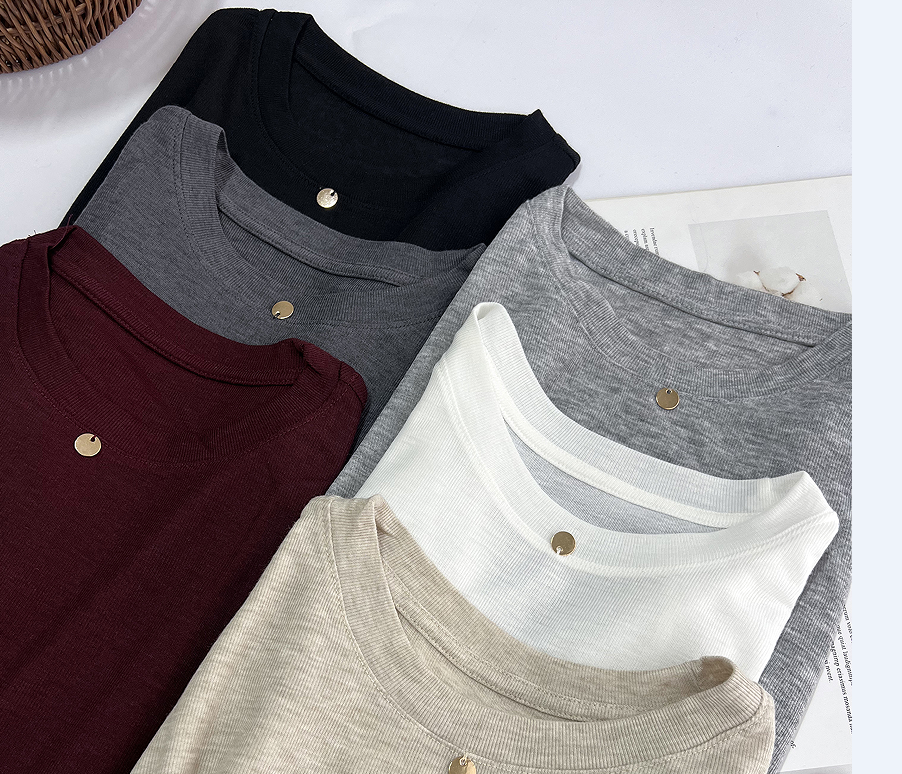 秋冬金片圆领长袖T恤女基础百搭高品质纯色打底衫