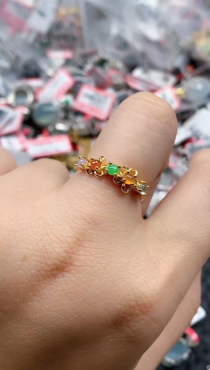 银S925镶嵌戒指翡翠天然A货缅甸翡翠