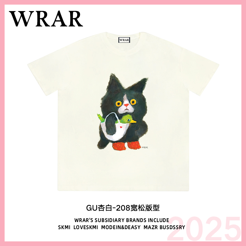 【黑猫和小鸟】 新品系列透气宽松T恤圆领慵懒风可爱百搭1