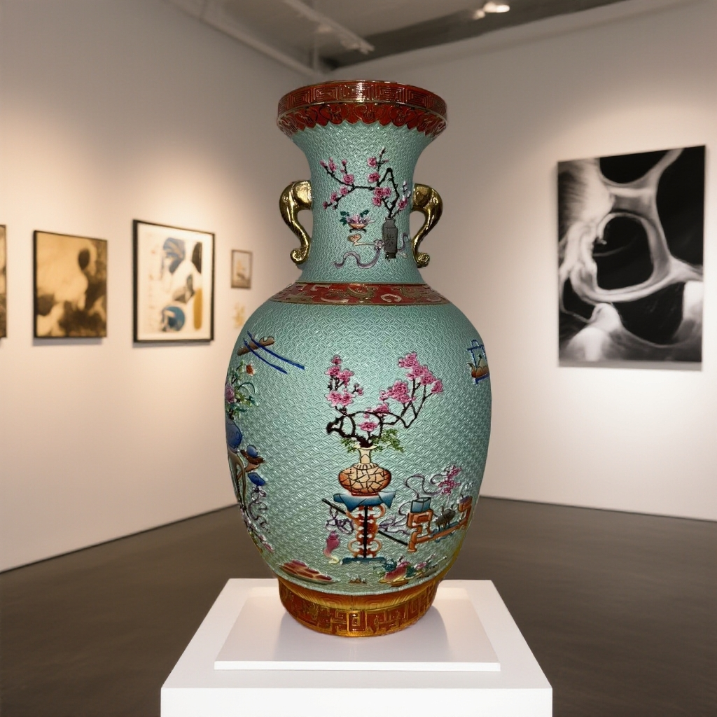 珐琅彩花鸟纹描金陶瓷花瓶