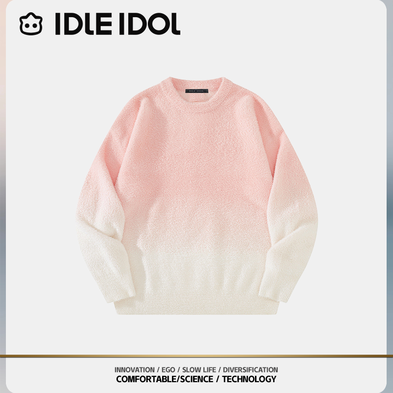 IDLE IDOL新款秋冬季针织渐变百搭时尚毛衣情侣款休闲圆领毛衣