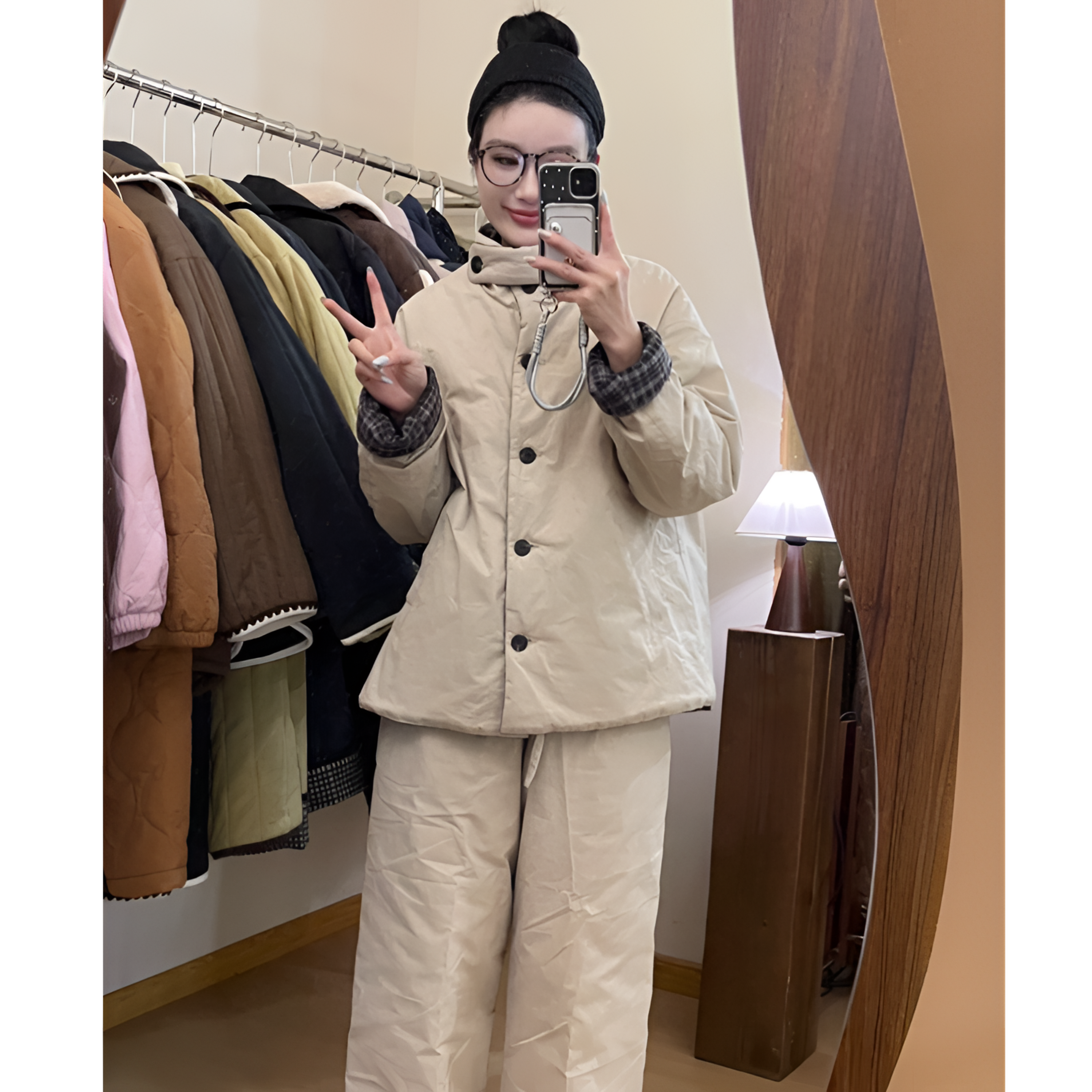 韩版纯色情侣两面穿夹棉睡衣女秋冬加厚棉服保暖家居服套装可外穿