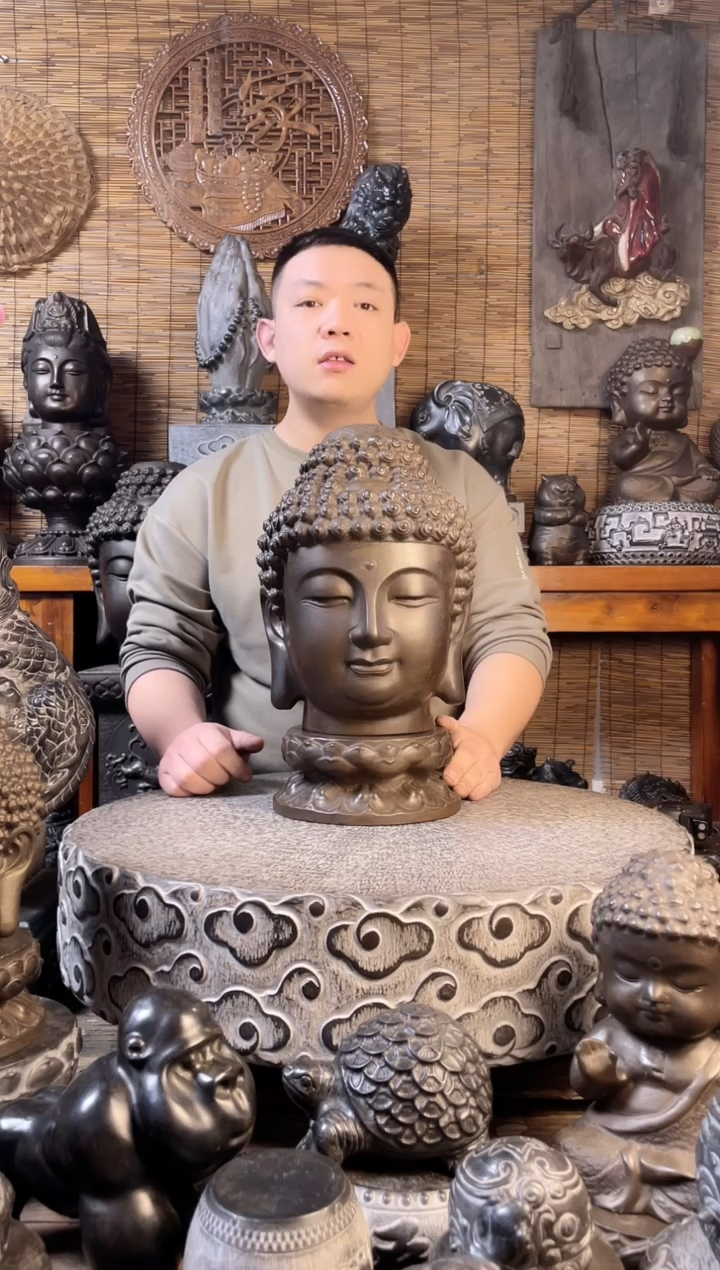 【闪购商品】30佛头+双层莲花台天然青石雕刻