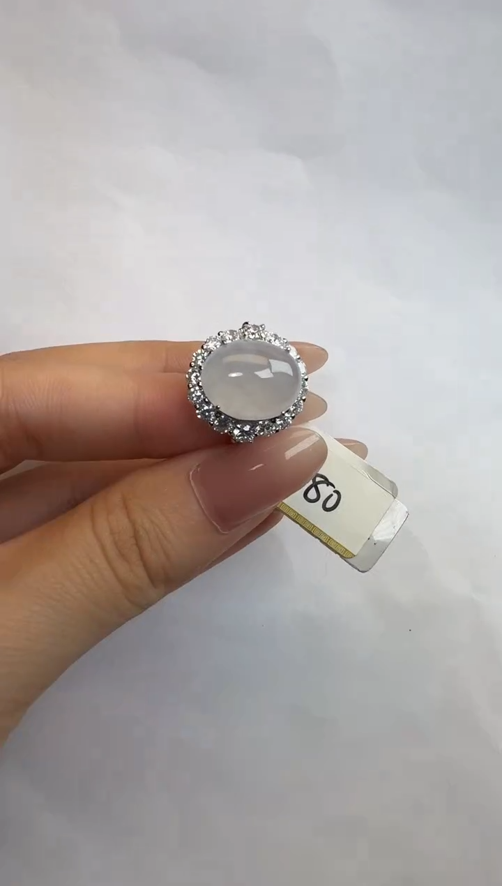 银S925镶嵌戒指翡翠通体925银镶缅甸A货翡翠戒指181