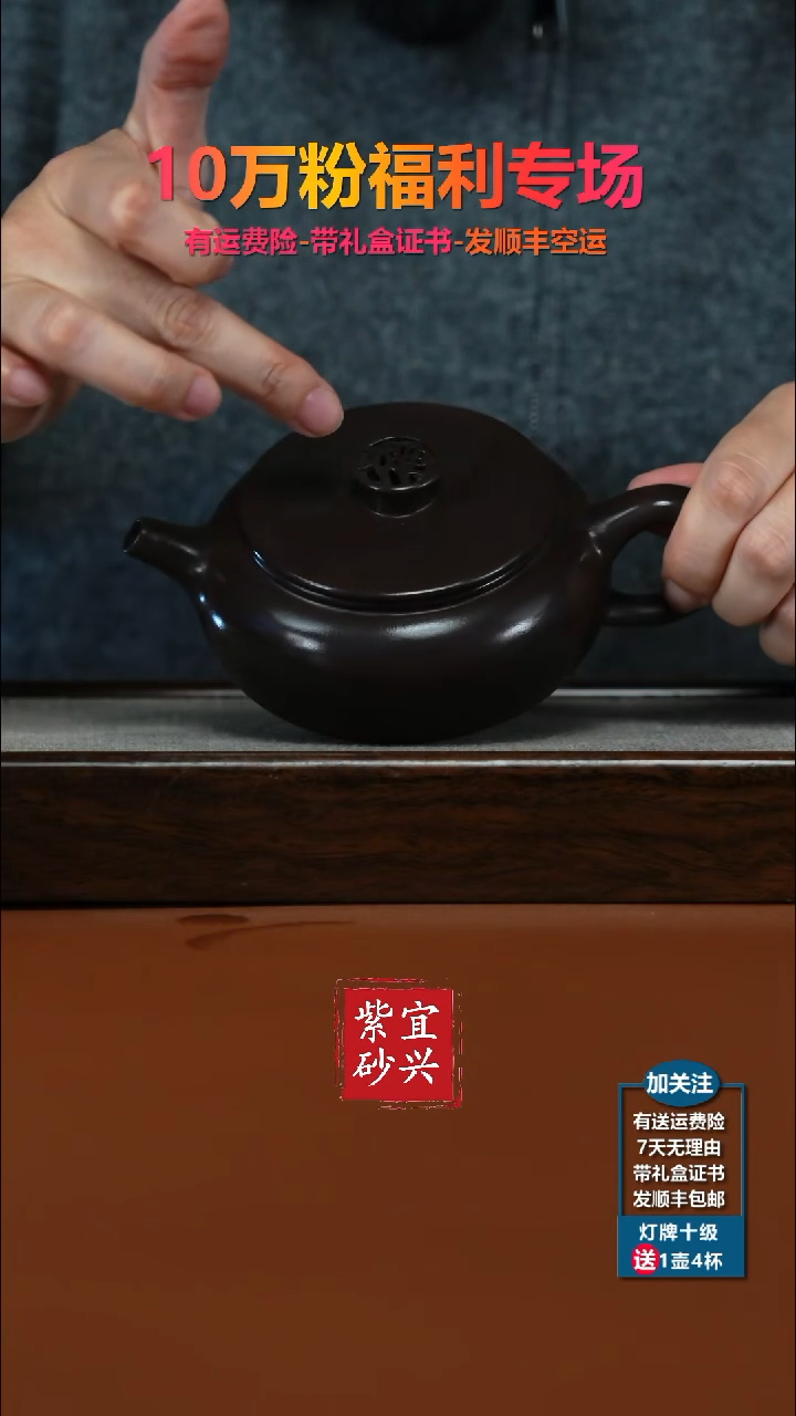 茶壶紫砂陈景明赤龙血砂松鹤延年扁韵260CC