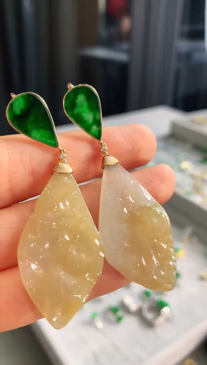 【闪购商品】翡翠耳饰18K金镶嵌耳饰