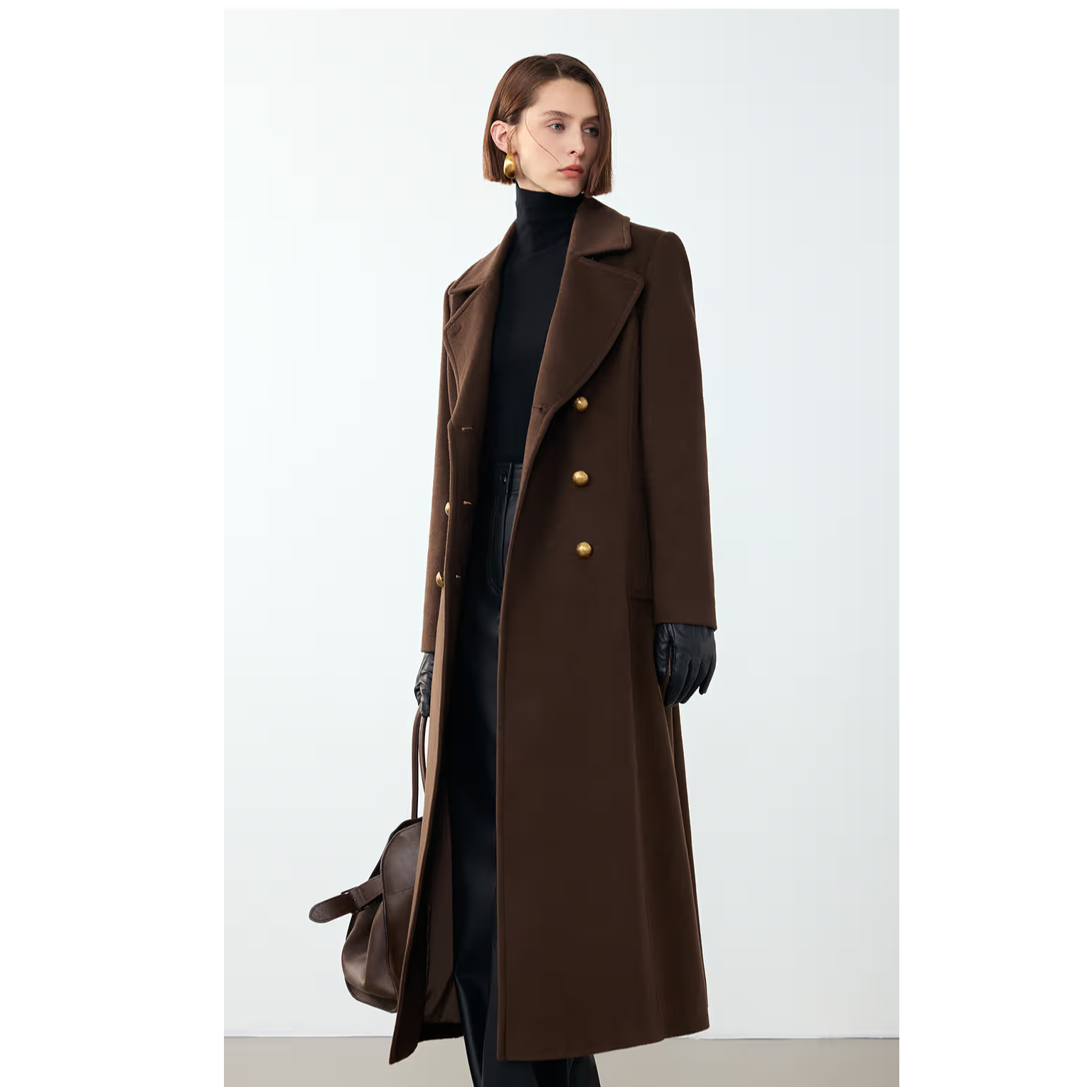 朗姿军旅风温婉风显瘦气质高级呢子通勤修身赫本风大衣黑色大衣