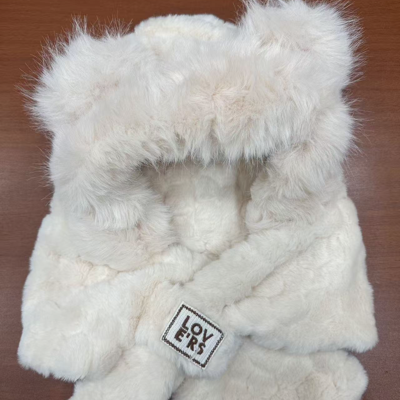 毛绒帽子围巾一体女冬季加厚骑车保暖百搭加绒围脖护耳雷锋帽