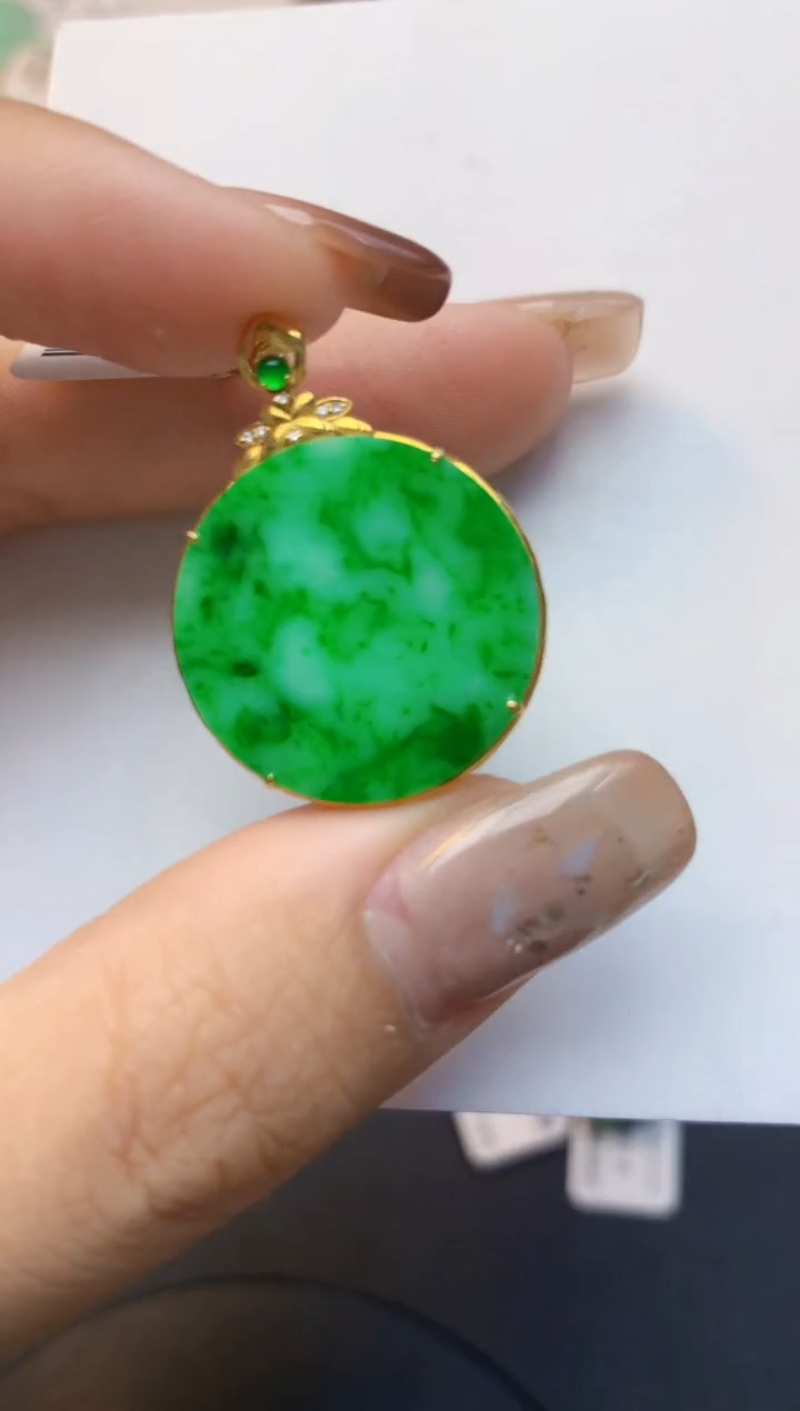 颈饰18K金镶嵌翡翠天然A货翡翠百元以上9元证书费自理