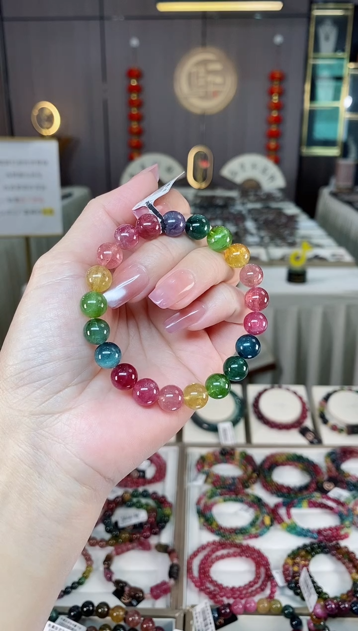 未镶嵌老矿碧玺彩虹单圈手串9mm+碧玺hon多样性发货一条