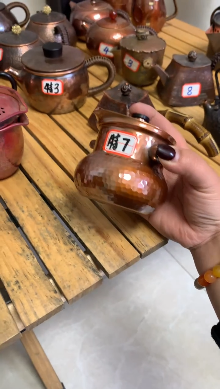 紫铜烤色葫芦手抓壶