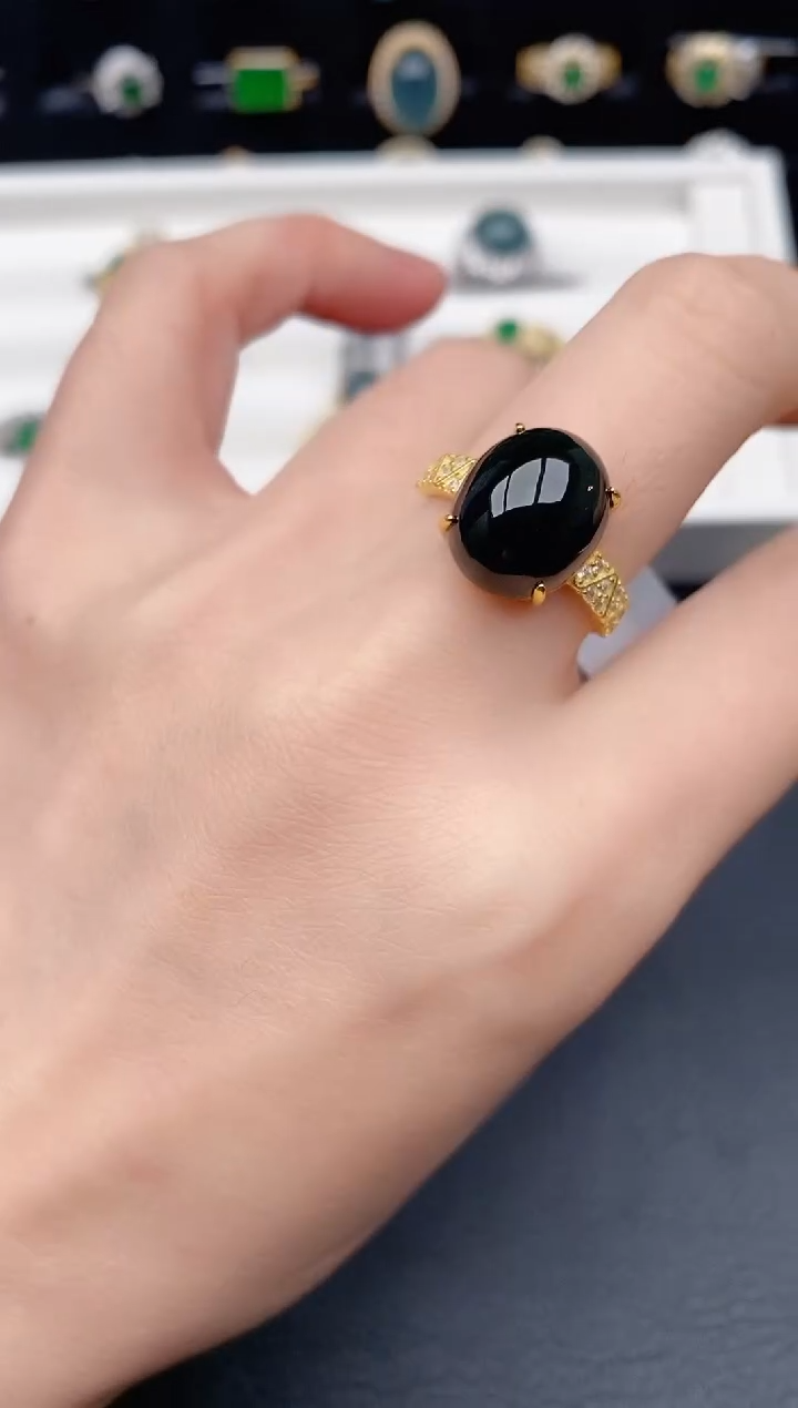 银S925镶嵌戒指翡翠天然a货翡翠357