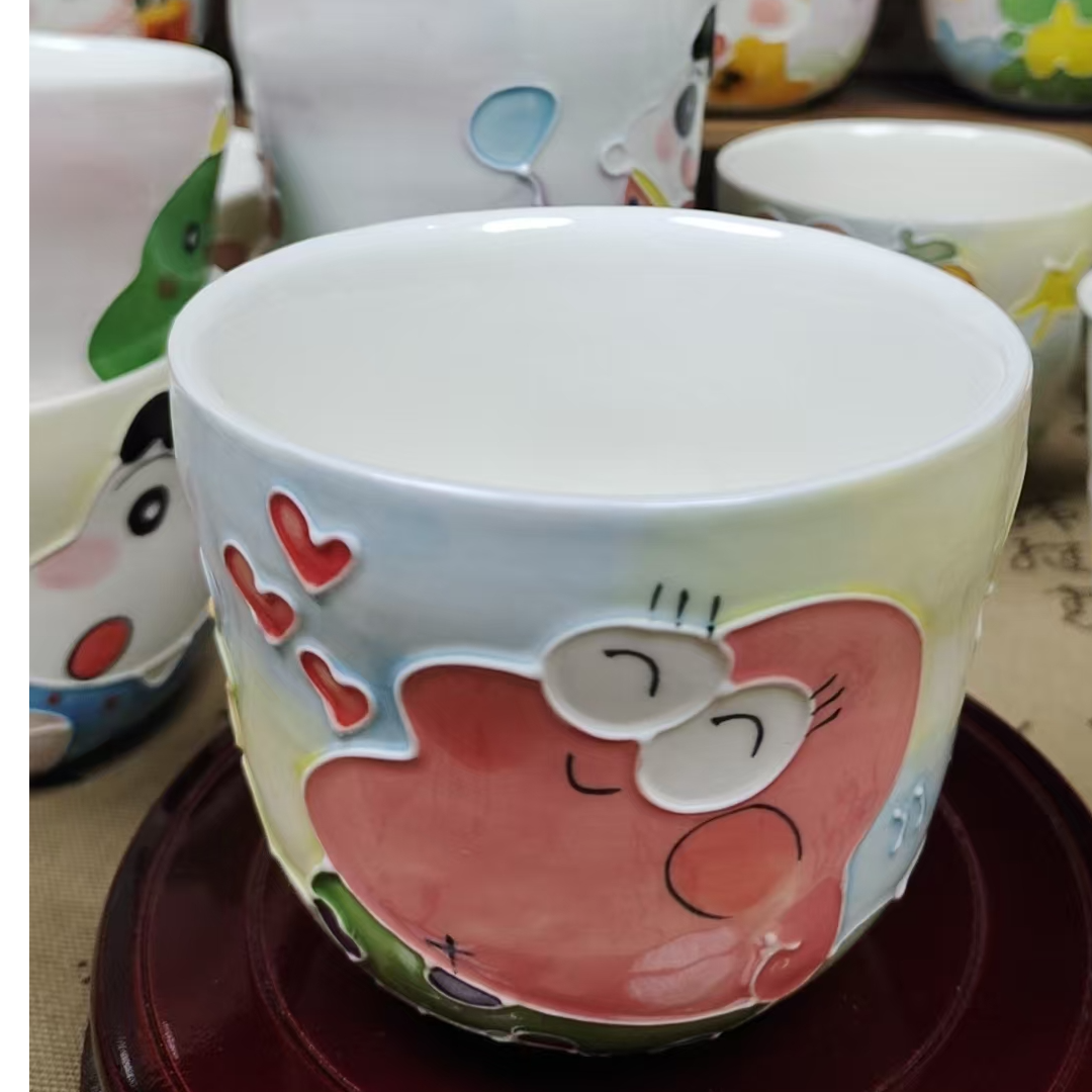 景德镇高温釉下彩派大星陶瓷杯可爱手绘少女心杯碟手捏
