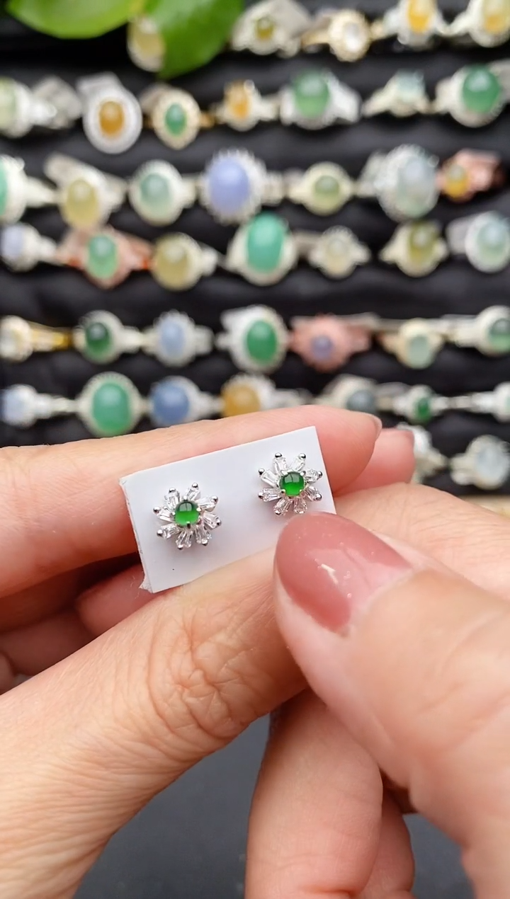 【闪购商品】翡翠戒指银S925镶嵌缅甸天然A货翡翠88