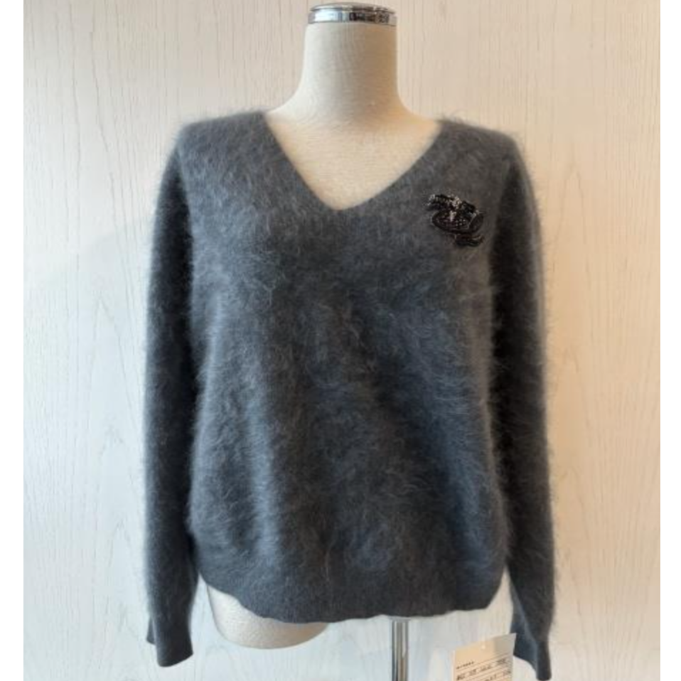 limil/丽米儿高级灰V领套头羊绒针织衫938044
