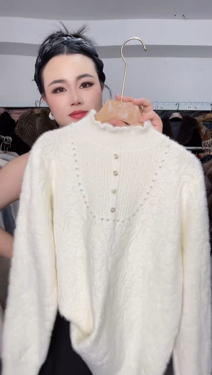 重工套头打底毛衣 暖白