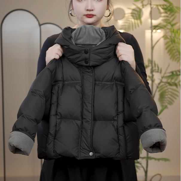 【栗子】【现货】款儿童韩版时尚双倍充绒加厚连帽白鸭绒羽绒服8021